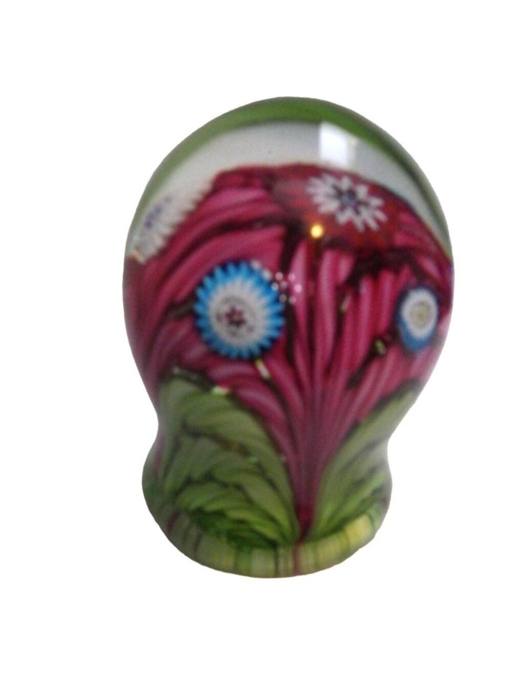 Fratelli Toso Murano Paperweight Globe Green Red Ribbons Millefiori Flower - Picture 2 of 11